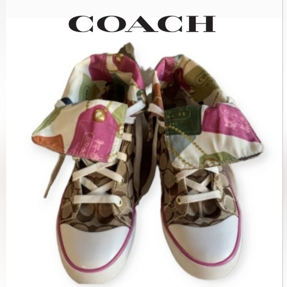 COACH Bonney Poppy Signature Logo Foldover High Top Sneakers EUC - Picture 4 of 11